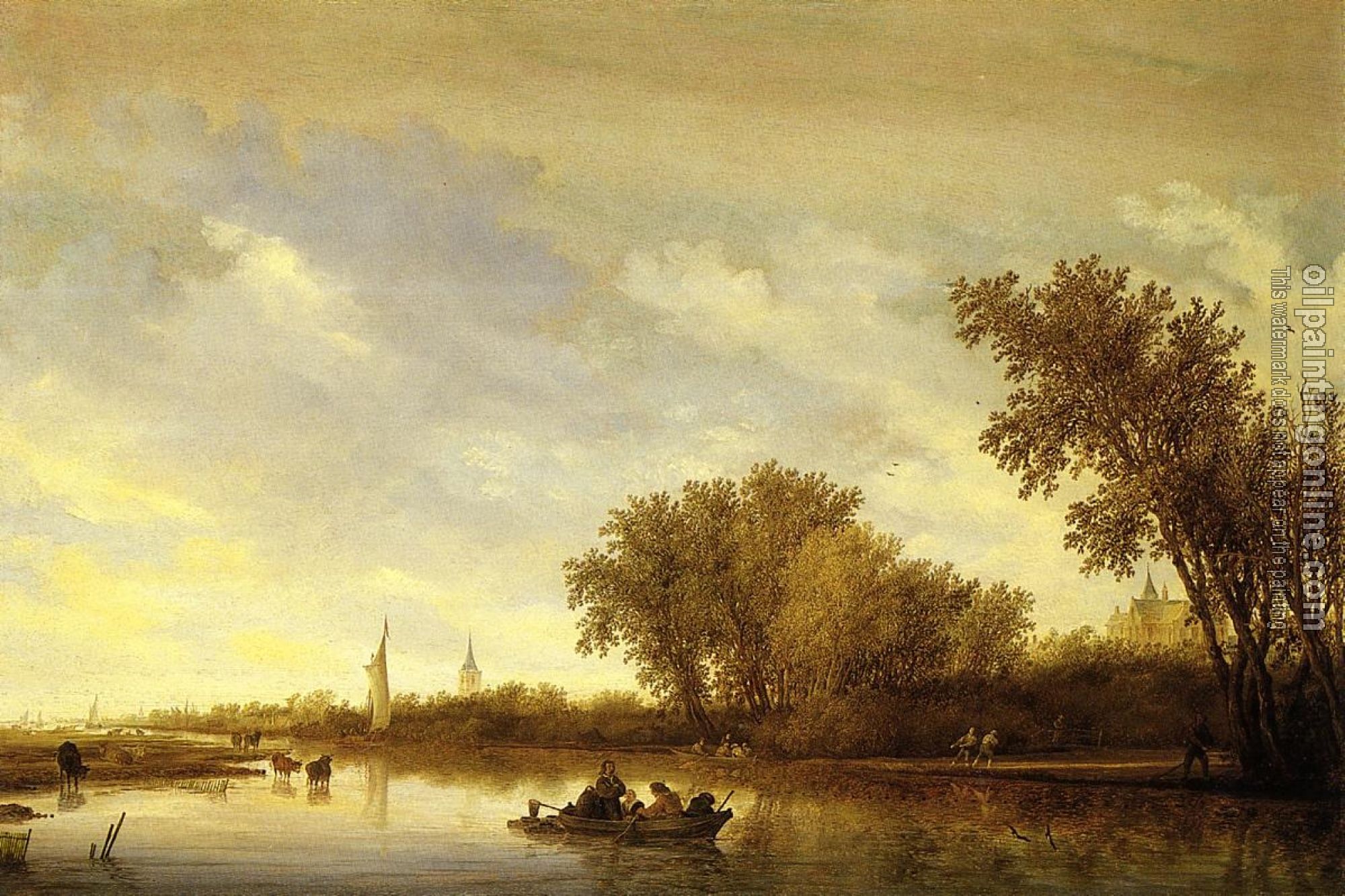 Ruysdael, Salomon van - A River Landscape with Boats and Chateau